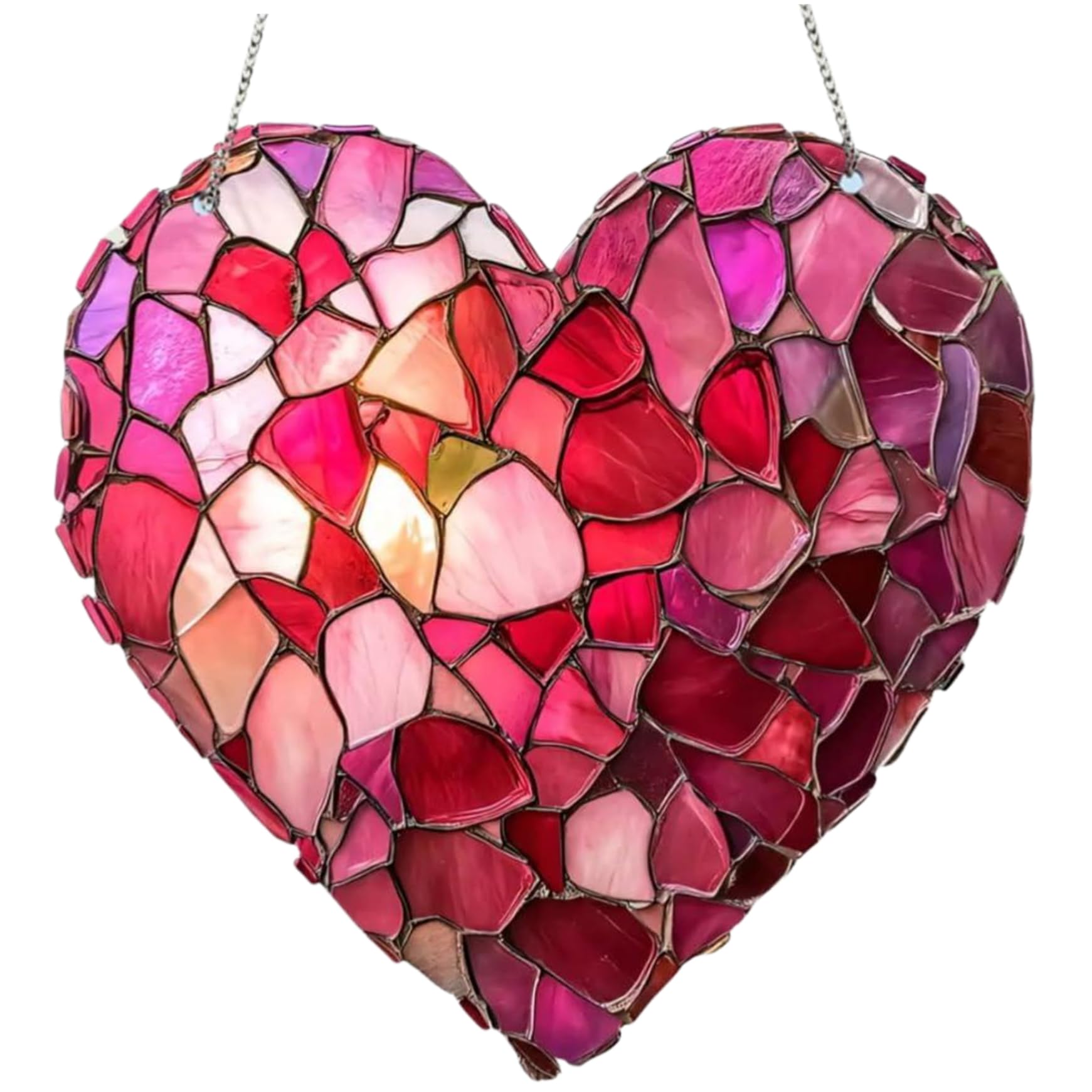 Stained Glass Window Hanging Suncatchers for Hanging, 8 Inch Heart Shape Stained Glass Sun Catcher, Sun Catchers Indoor Window with Chains