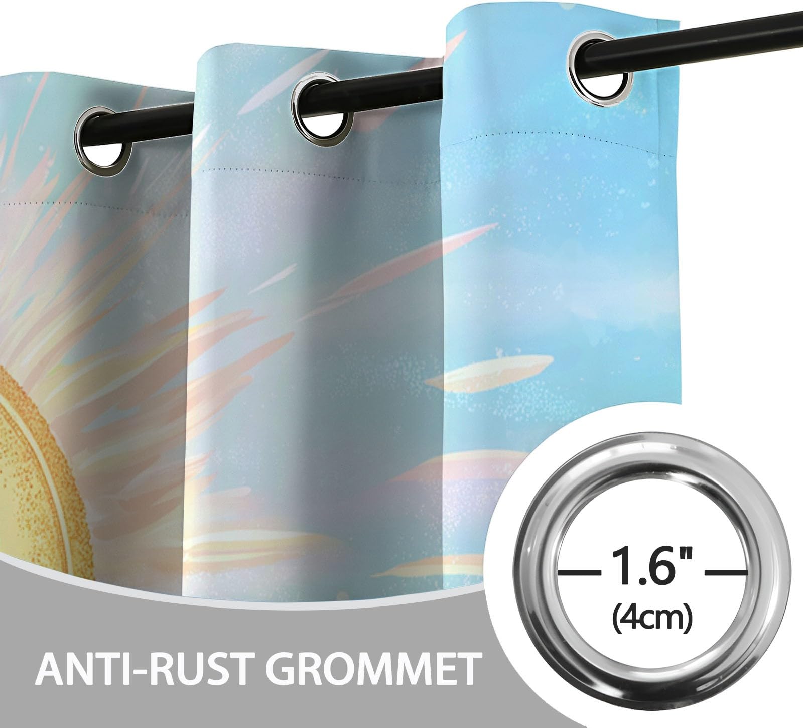Jaune Bleu Rideau Occultant Thermique Isolant Dégradé Nuages Soleil 3D Imprimé Tenture Opaque à Oeillets Isolation Lumiere UV Decoration Chambre Salon, 91.5L X 214H cm (2 Panneaux)