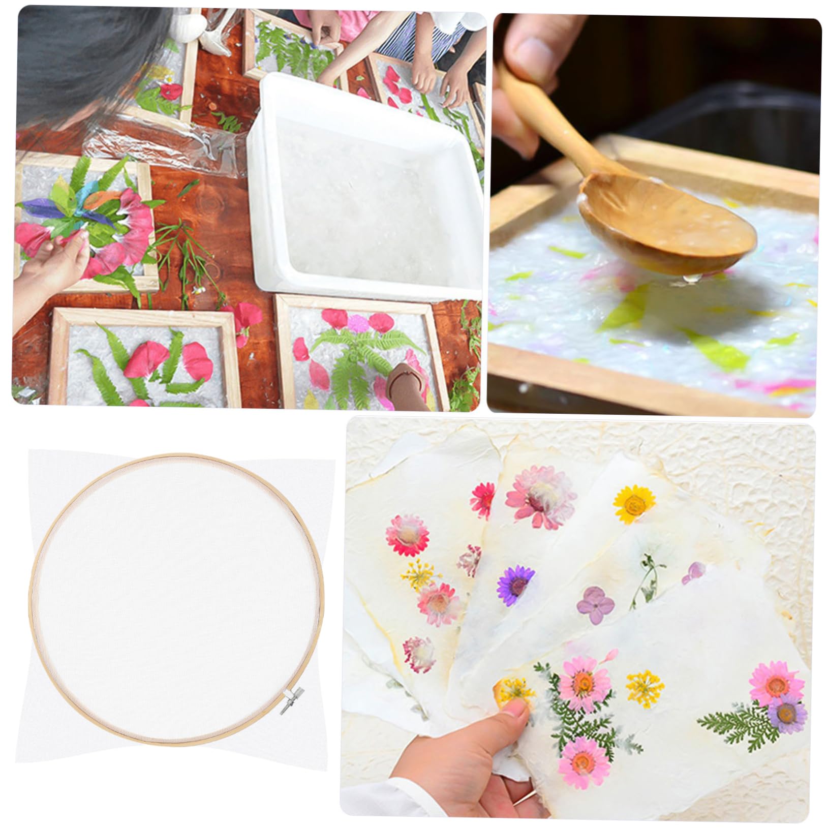 Lurrose Cadre De Fabrication De Papier 7X5 Pouces En Bois Avec Maille Réutilisable Pour Bricolage Éducatif Activités Créatives Enfants Artisanat Écologique