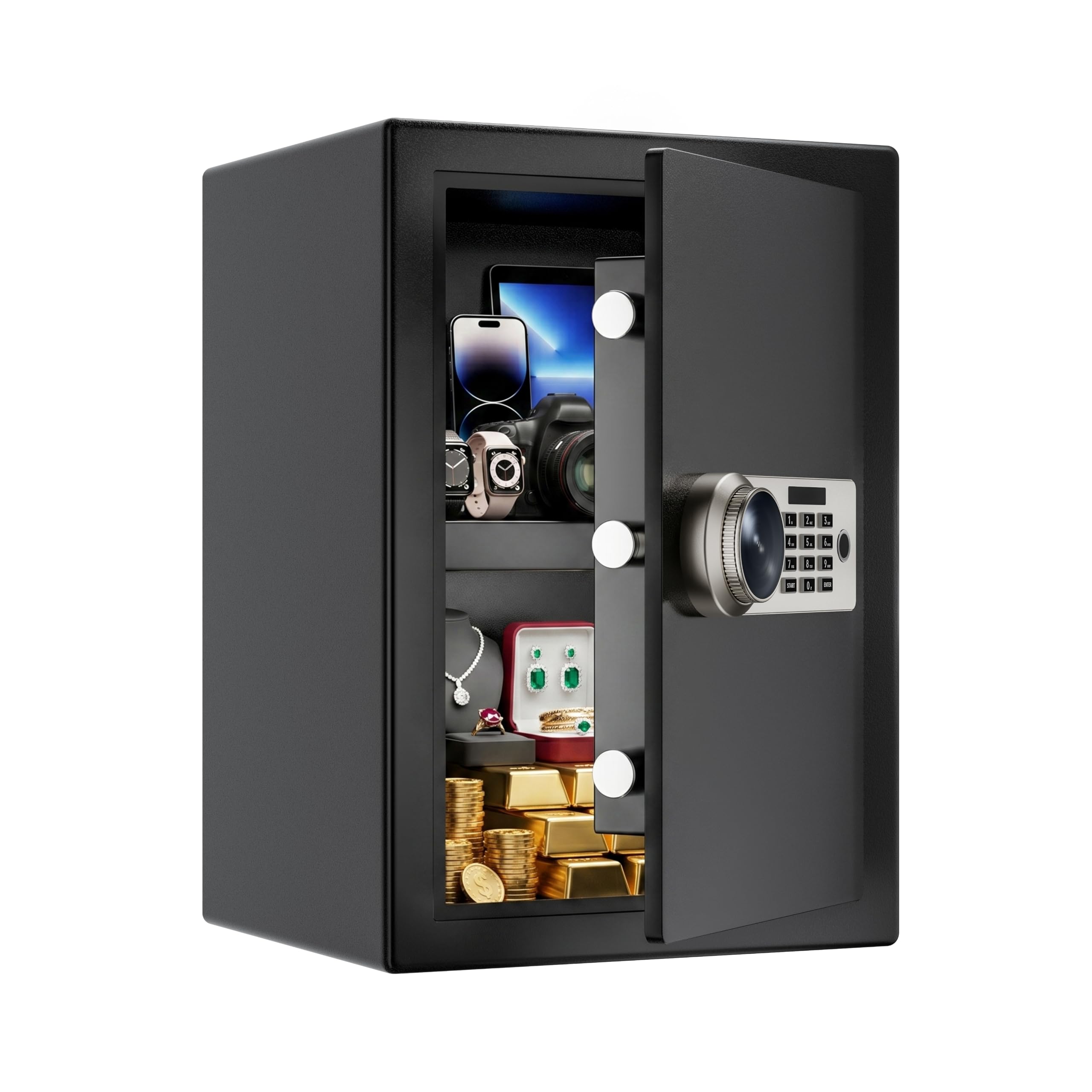 Caja Fuerte Digital 51L Acero para Hogar y Oficina, Cerradura Electrónica con Código y Llave, Seguridad Antirrobo para Dinero, Joyas y Documentos, 35x33x50cm Negro