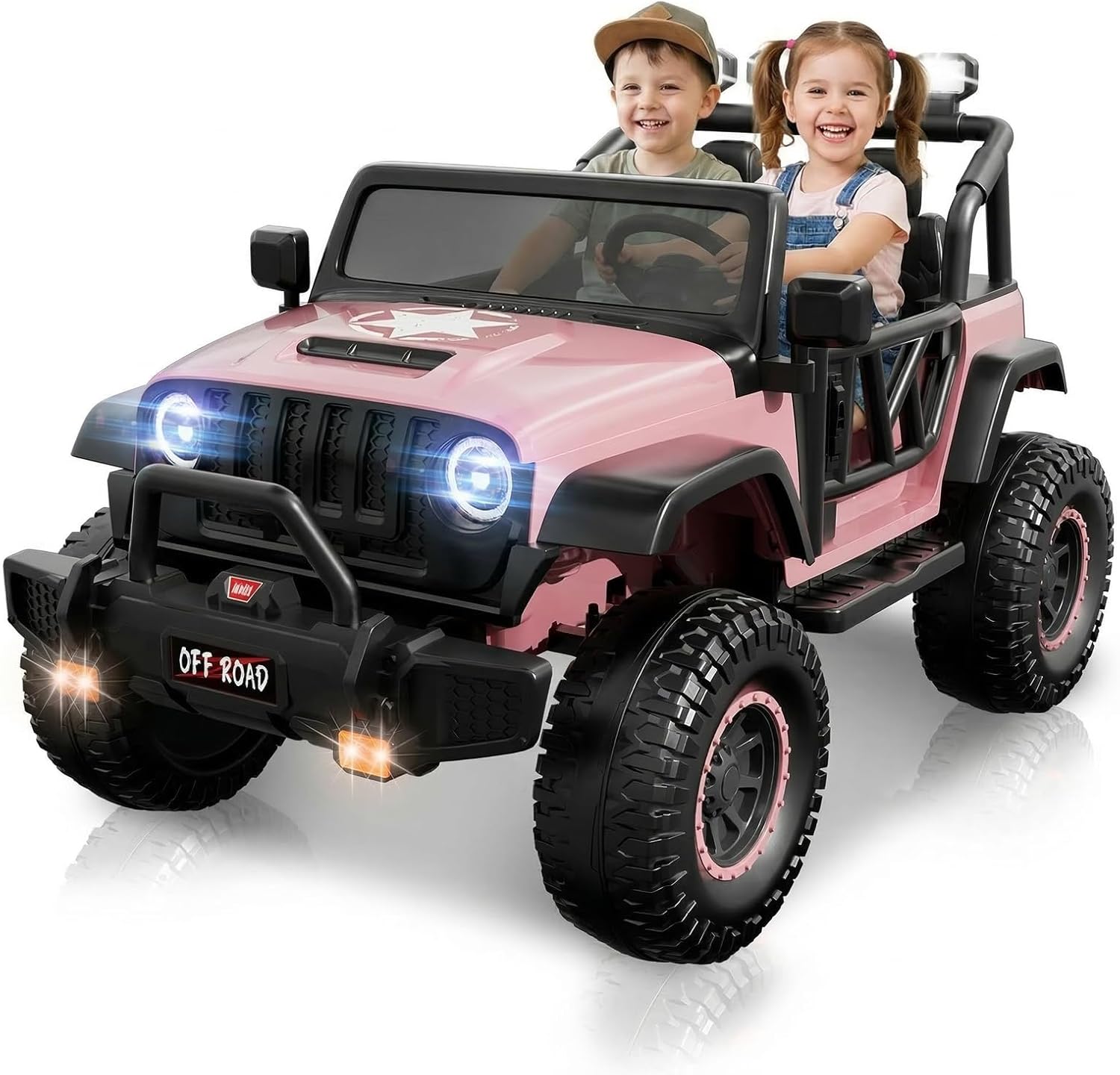 24V Ride On Toys for Kids, 2 Seater Electric Car w/Remote Control, 3 Speeds, Max 6MPH, 4x200W Motor, LED Lights, Spring Suspension, Music