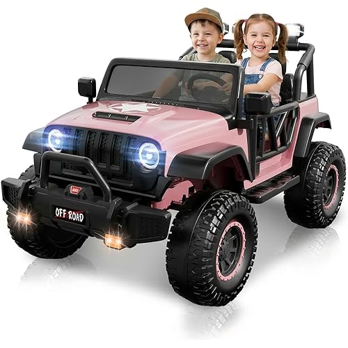 24V Ride On Toys for Kids, 2 Seater Electric Car w/Remote Control, 3 Speeds, Max 6MPH, 4x200W Motor, LED Lights, Spring Suspension, Music