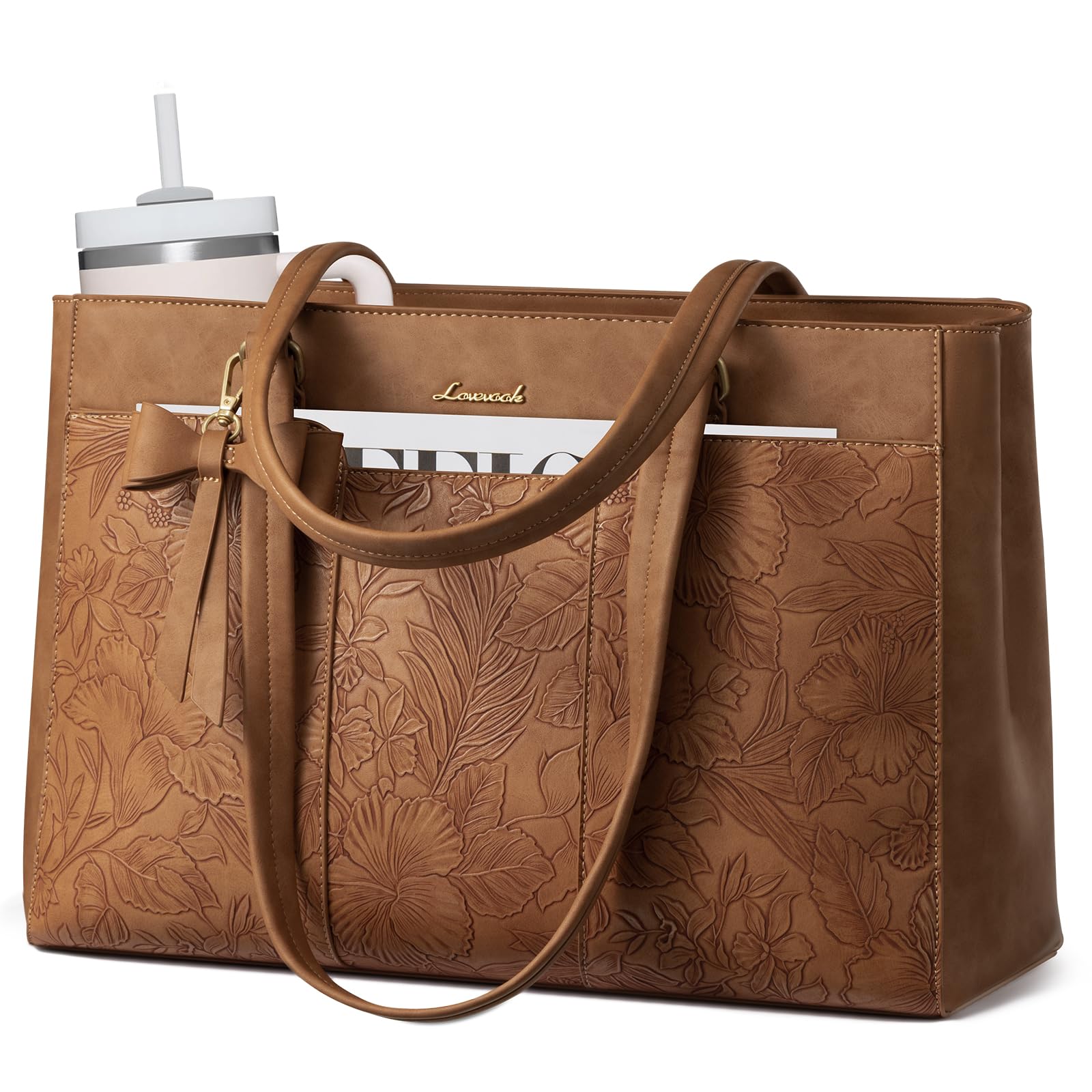 LOVEVOOK Laptoptasche Damen 15,6 Zoll, Groß Handtasche Arbeitstasche Shopper Tasche PU Leder Lehrertasche Aktentasche Schultasche, Laptop Taschen Tote Bag Women für Arbeit Business Büro Uni Schule