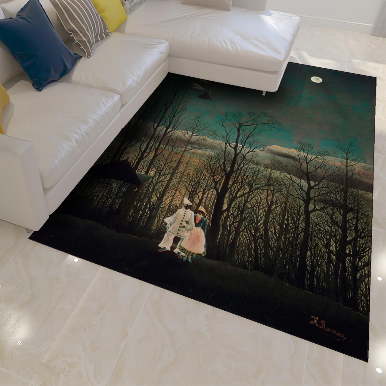 Tapis 200x300cm Forêt Sombre Vintage Grande à Poils Courts