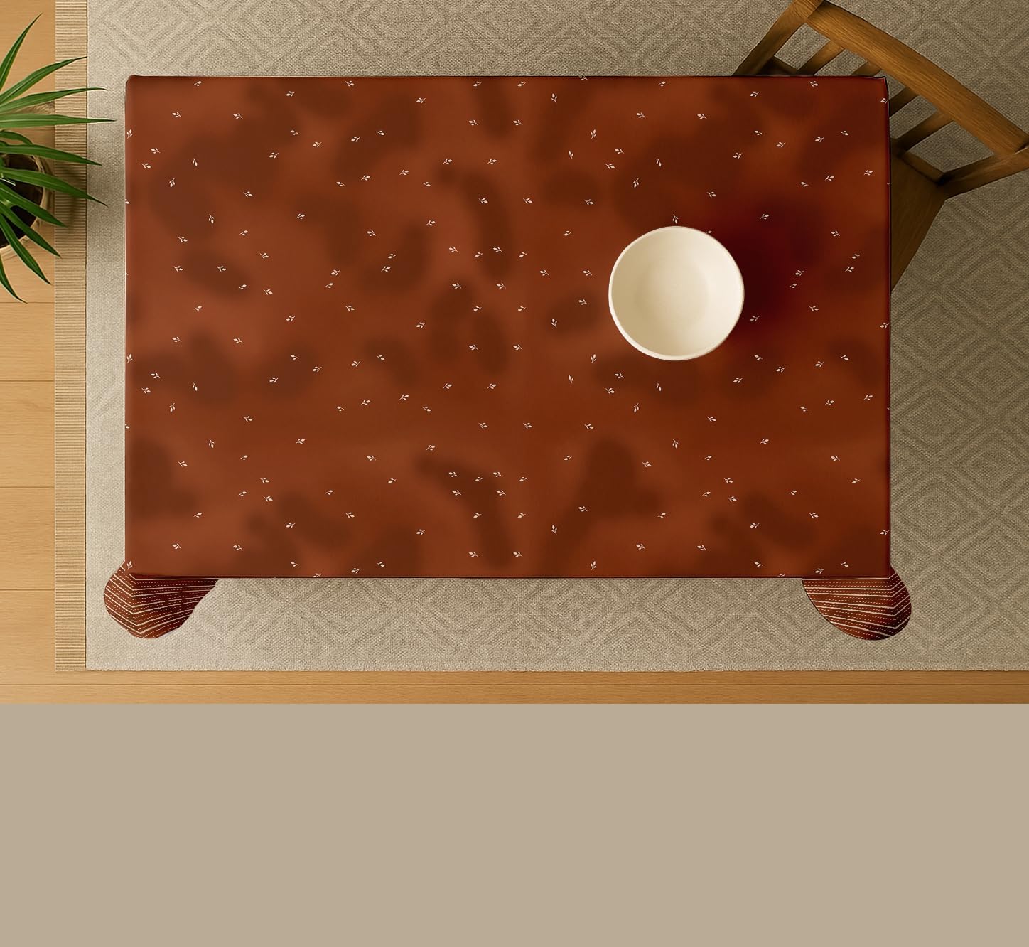 Leaves Design Tablecloth- Brown 60x60 Inch Cotton Twill Dining Table Cover, Perfect for 4 Seater Tables, Durable, Protective & Washable, Ideal for Everyday Use, Festive Occasions & Gathering