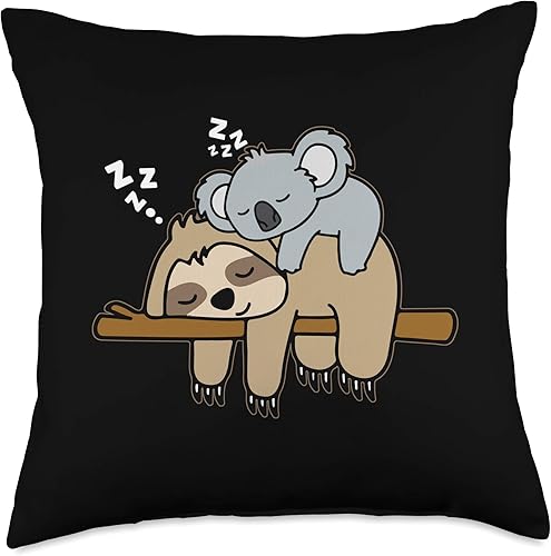 Linda perezosa para dormir con bebé Koala Mama Bear regalo divertido lindo perezoso con bebé Koala Mama Bear siesta negro, 18 x 18, multicolor