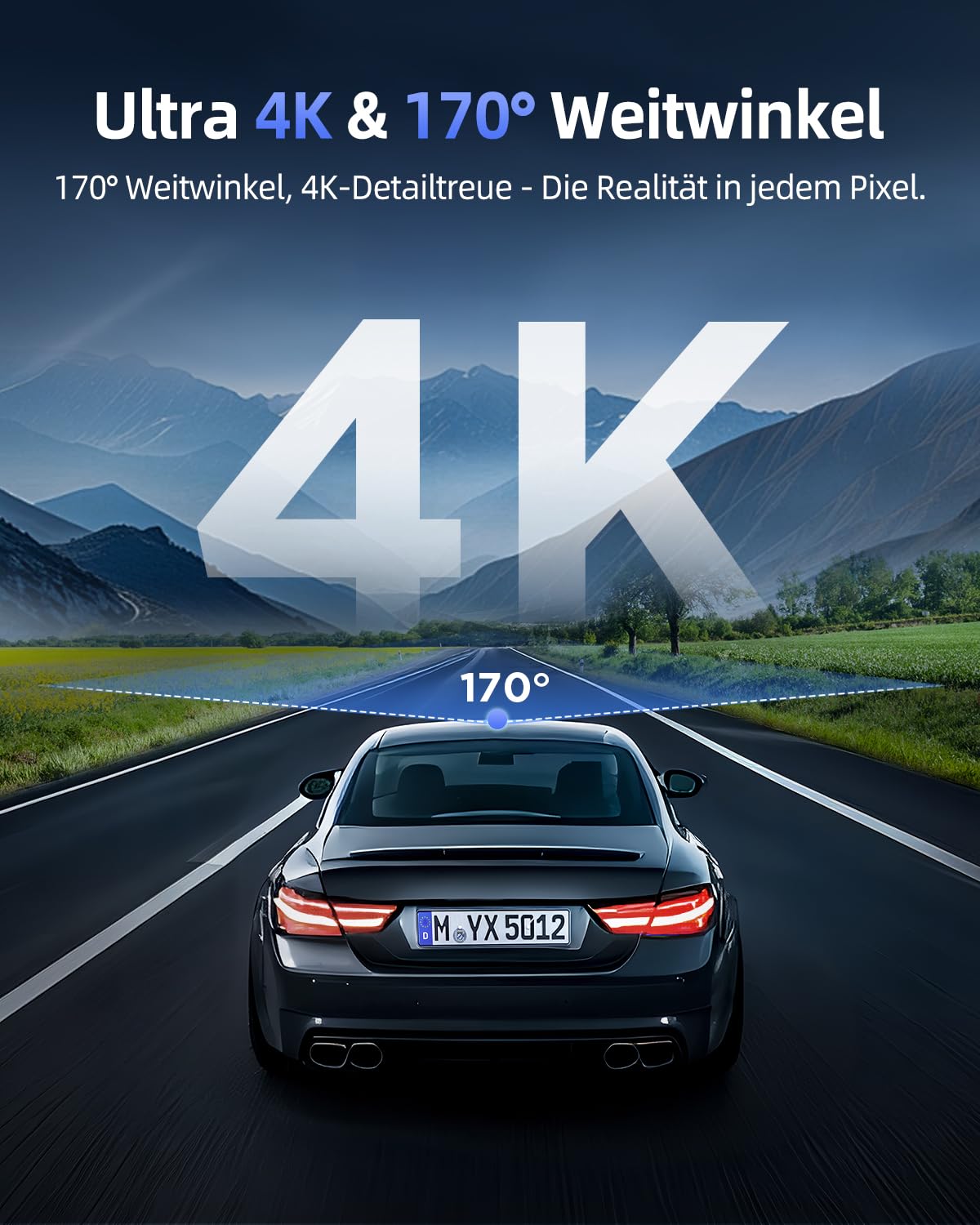 Dashcam Auto Vorne 4K, 1,5" IPS Display, 5G WiFi, 360° Drehbar, WDR Nachtsicht, 24/7 Parküberwachung, G-Sensor, 170° Weitwinkel