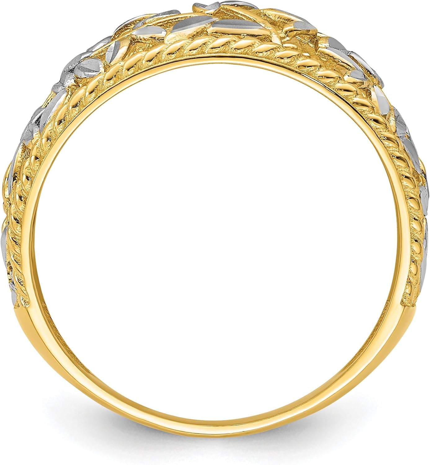 Diamond2Deal 14k Yellow Gold and Rhodium Diamond-cut Filigree Leaf Ring Size-7 - Image 3