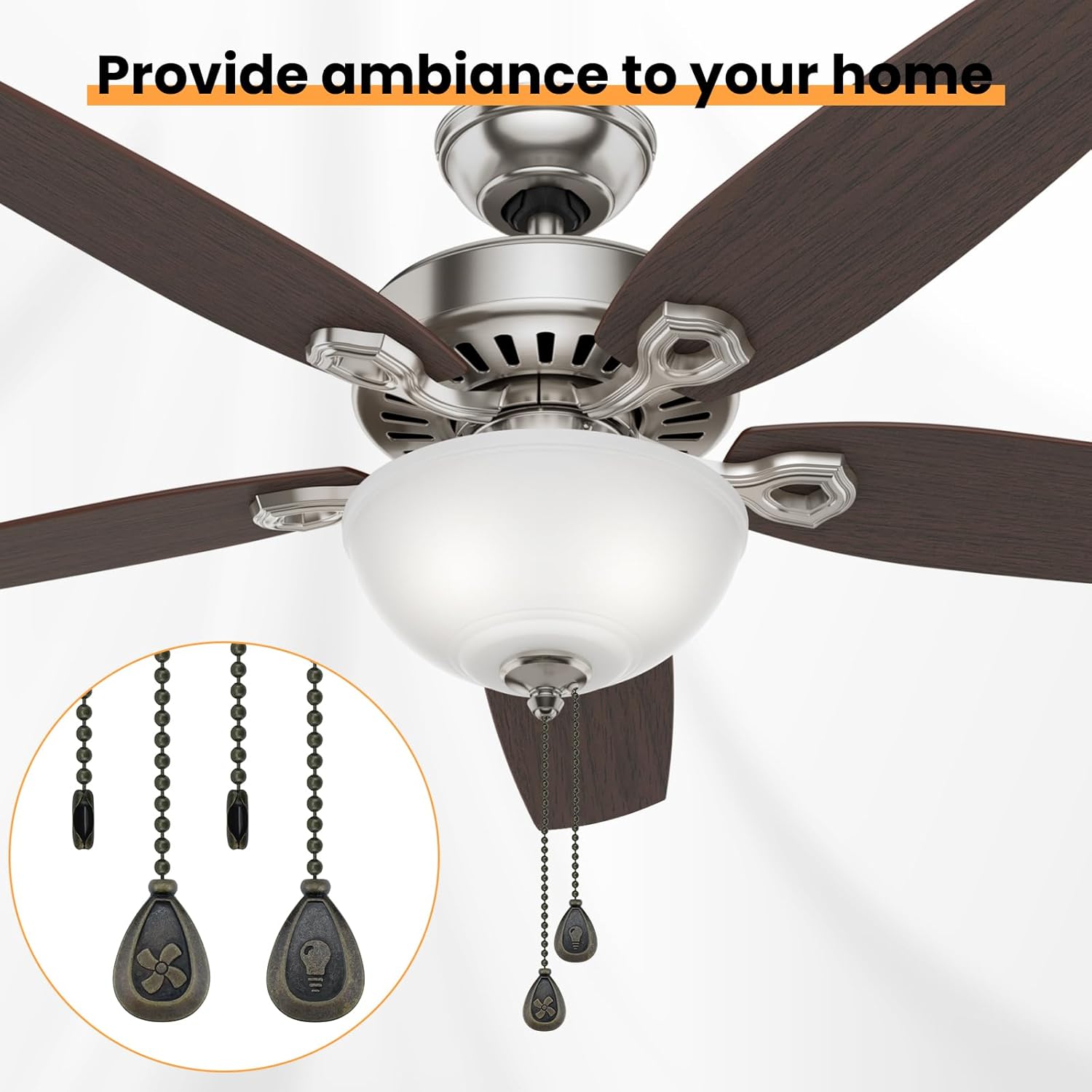 Ceiling Fan Pull Chain Extender, 2 Pcs 12 Inches Long Ceiling Fan Pull Chain Extension Pendant Ornament Set with Connector for Ceiling Fan and Light Lamp Decoration (Antique Bronze)