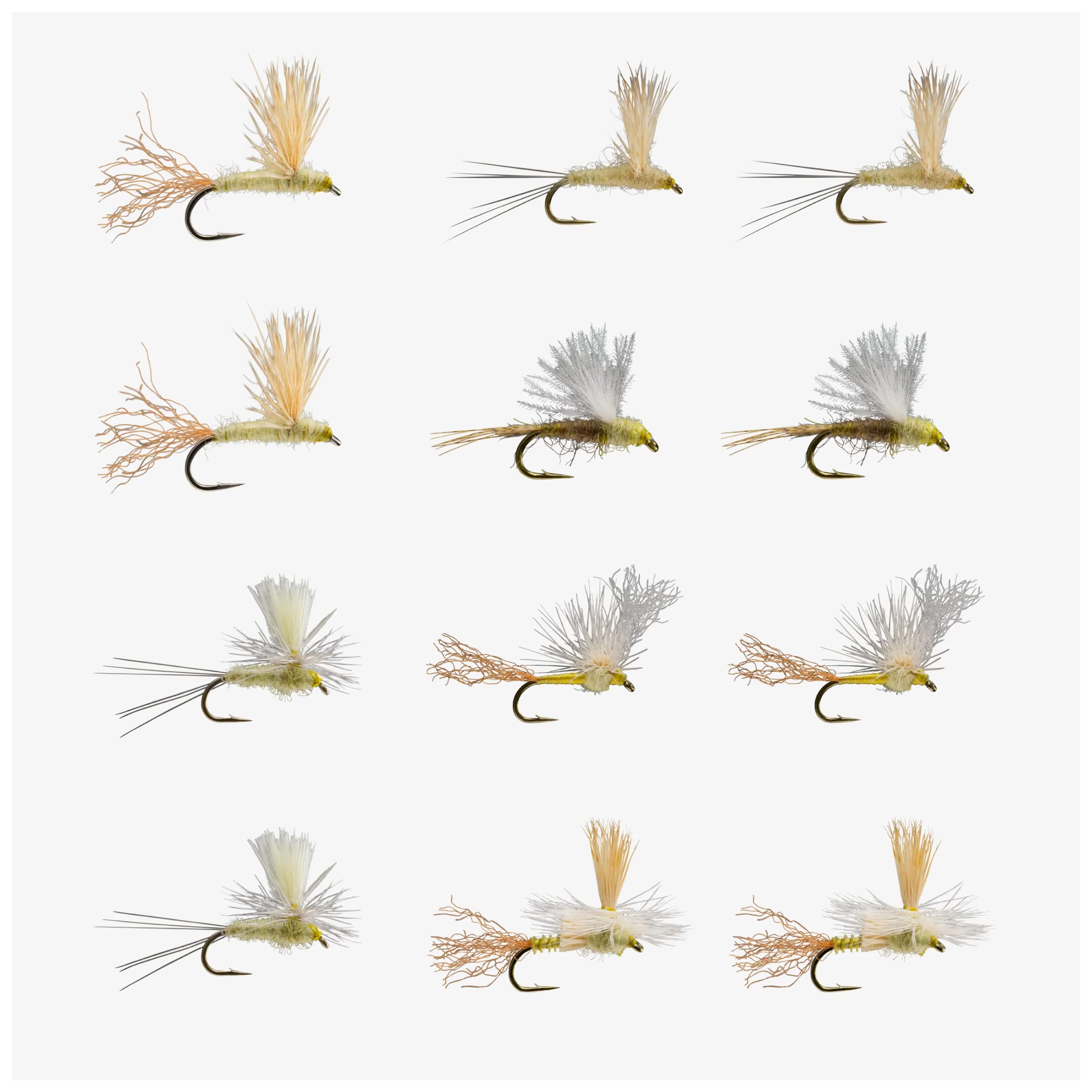RIO Products Fly Fishing Flies Kit Assortment for Freshwater Fishing, Signature Flies for Trout, Bass, and Salmon, 7/11/12/13/15/20pcs (PMD Dry (12pc))