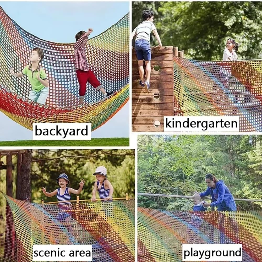 Red de Seguridad para niños,Red de protección contra caídas,Doble Capa,Agujero de 4cm,mit 4 Ganchos de Seguridad para Parque Infantil,Exterior (Colorido, 2 * 3)
