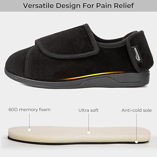 Miniatura 3 de HomeTop Pantuflas para diabéticos de espuma viscoelástica ajustables con velcro para hombre, cómodas para interiores y exteriores, zapatos extra