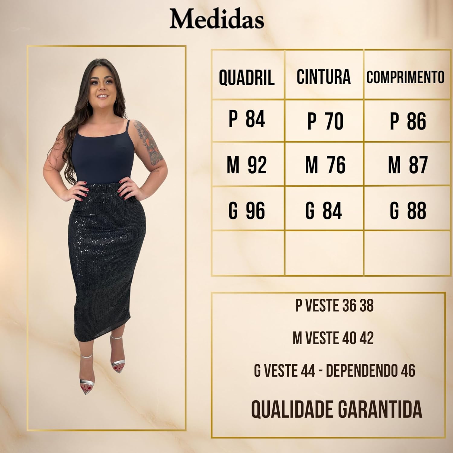 Saia Midi de Paetês Elegante Luxo, Ideal para Culto, Igreja e Reuniões Sociais em promoção! Veja a oferta e mais achadinhos de Saias 9 Hoje é o melhor dia para comprar Saia Midi de Paetês Elegante Luxo, Ideal para Culto, Igreja e Reuniões Sociais com aquele preço maroto! Promoção! Aproveite a oferta! 9