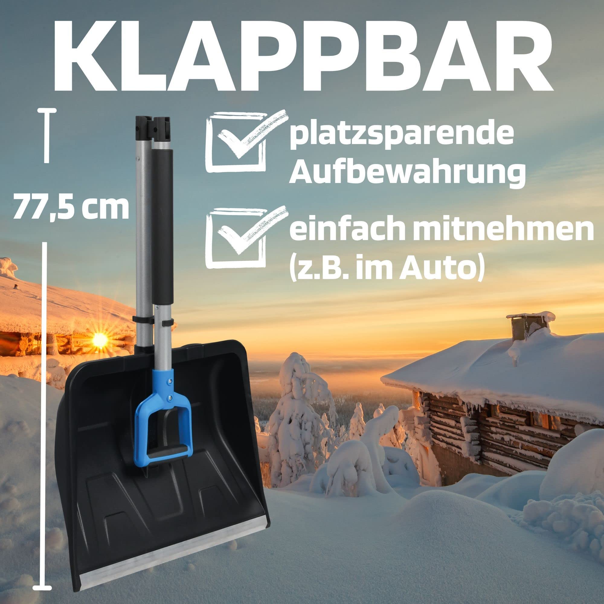 SW-Stahl 98100L Pala da Neve Pieghevole in Alluminio - Leggera, 138 cm | Spingineve salvaspazio da 55,5 cm con bordo in acciaio rinforzato e manico ergonomico, ideale per auto e vialetti.