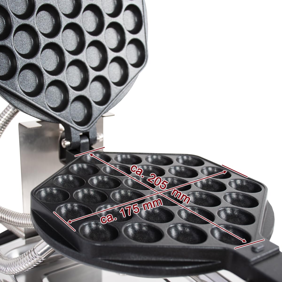 Beeketal 'BWA-10' Profi Bubble Waffeleisen mit antihaft Backplatten, Edelstahl Gehäuse, 50-250 °C, Timer: 0-5 Minuten und Teig Auffangschale - Gastro Waffelautomat speziell für Bubble Waffeln