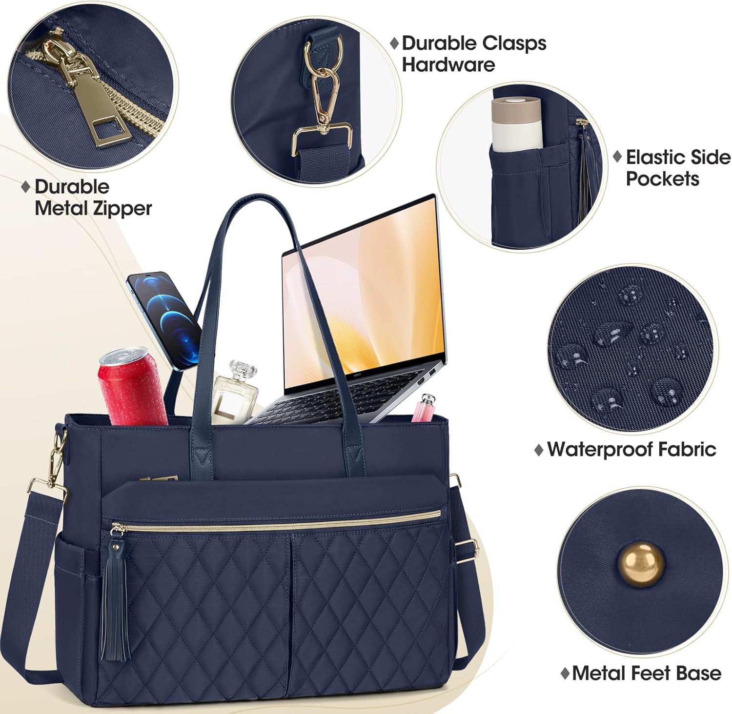RAINSMORE Laptop Bag for Women 15.6" Teacher Tote Work Bag with Insulated Pockets, Professional Nurse Bag Laptop Briefcase Large Handbag for Office College Nursing, Blue