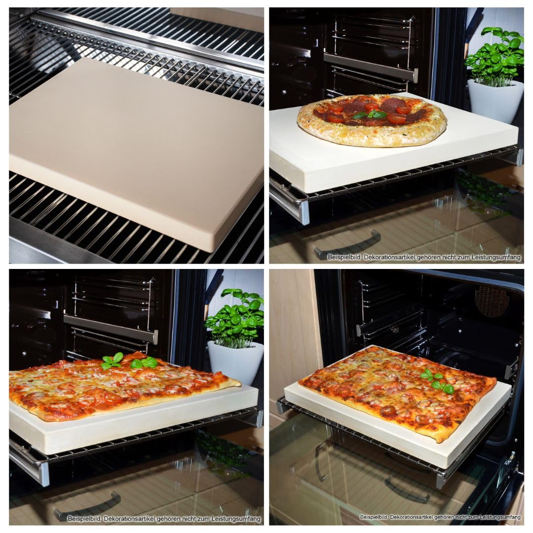 Beeketal 'PBS-1' Pizzastein 3 cm stark aus Schamottstein mit 6,7 kg Gewicht - Schamotte Brotbackstein für Backofen, Grill oder Gasgrill - Schamotteplatte rechteckig (L/B/H): ca. 40 x 30 x 3 cm