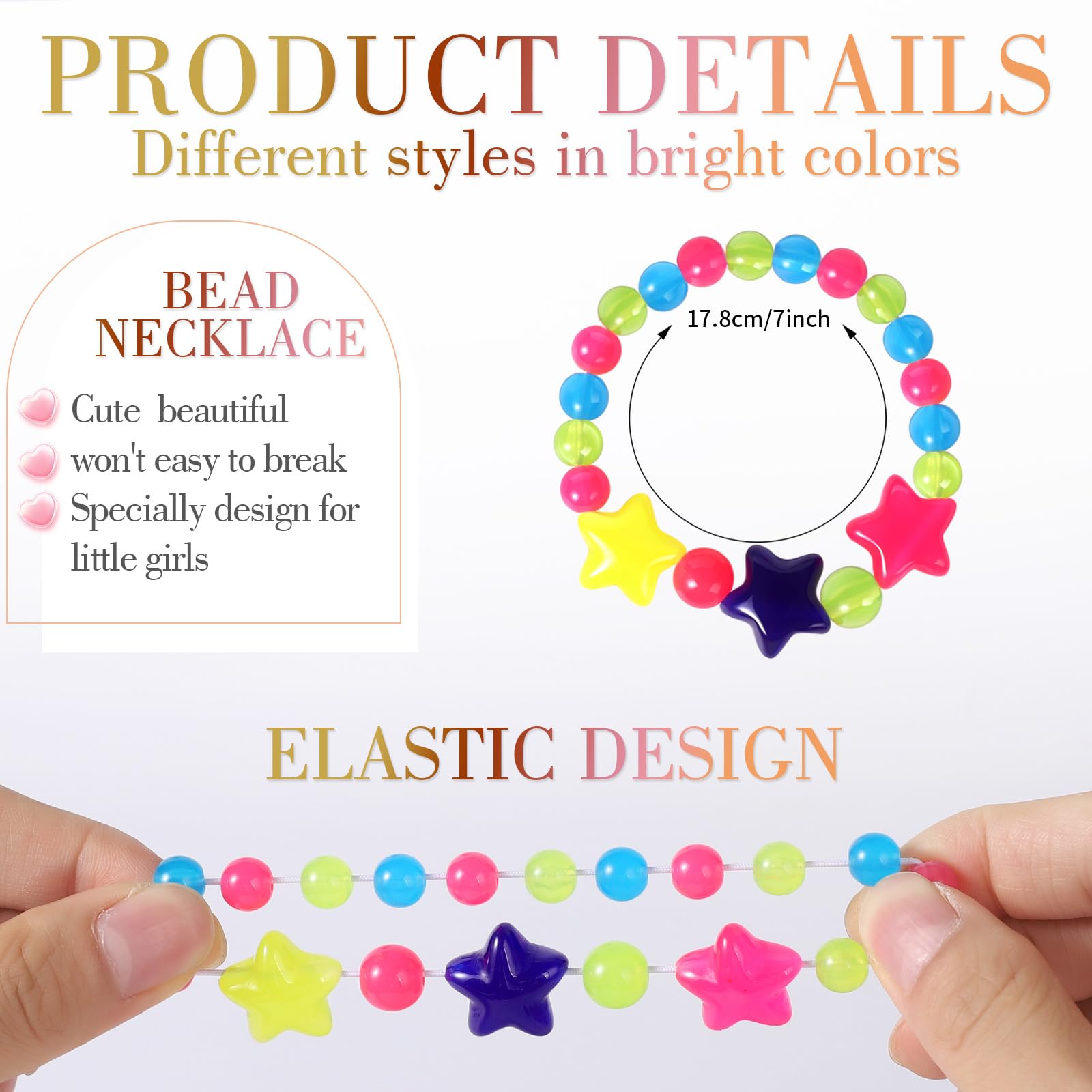 Maeoetty Girls Jewelry Set, Cute Star Beads Necklace Bracelet-Toddler Girls Star Jewelry - Image 3