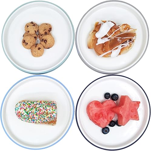 Miniatura 2 de Elk and Friends Platos blancos de porcelana para niños de 7.8 pulgadas con fundas de silicona, adecuados para niños pequeños, aptos para microondas