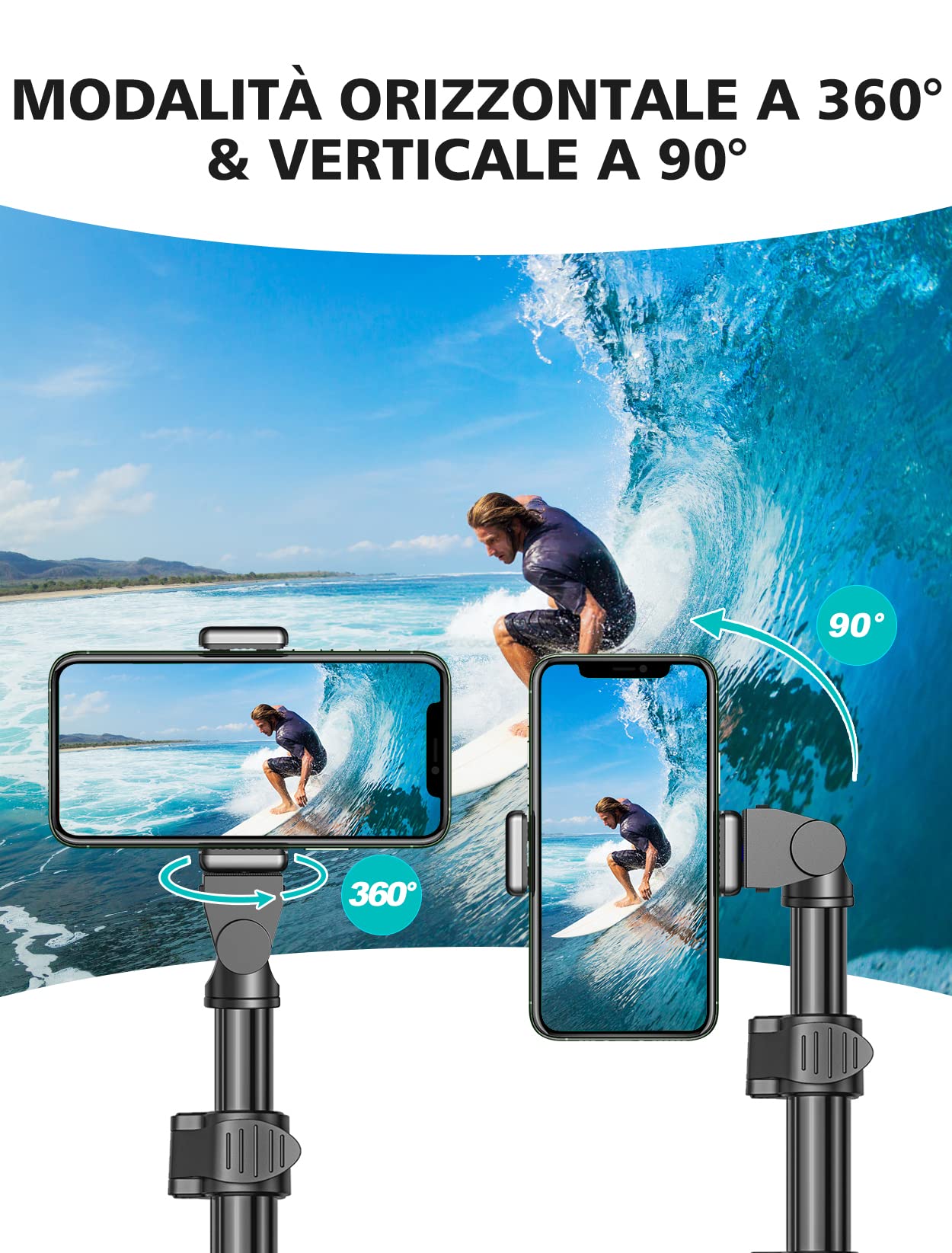 CIRYCASE 142cm/55.9" Treppiede Smartphone, Estensibile All-In-1 Bastone Selfie con Telecomando Bluetooth, Monopiede Fotocamera Compatibile con iPhone/Samsung, Perfetto per Registrazioni Video e Selfie
