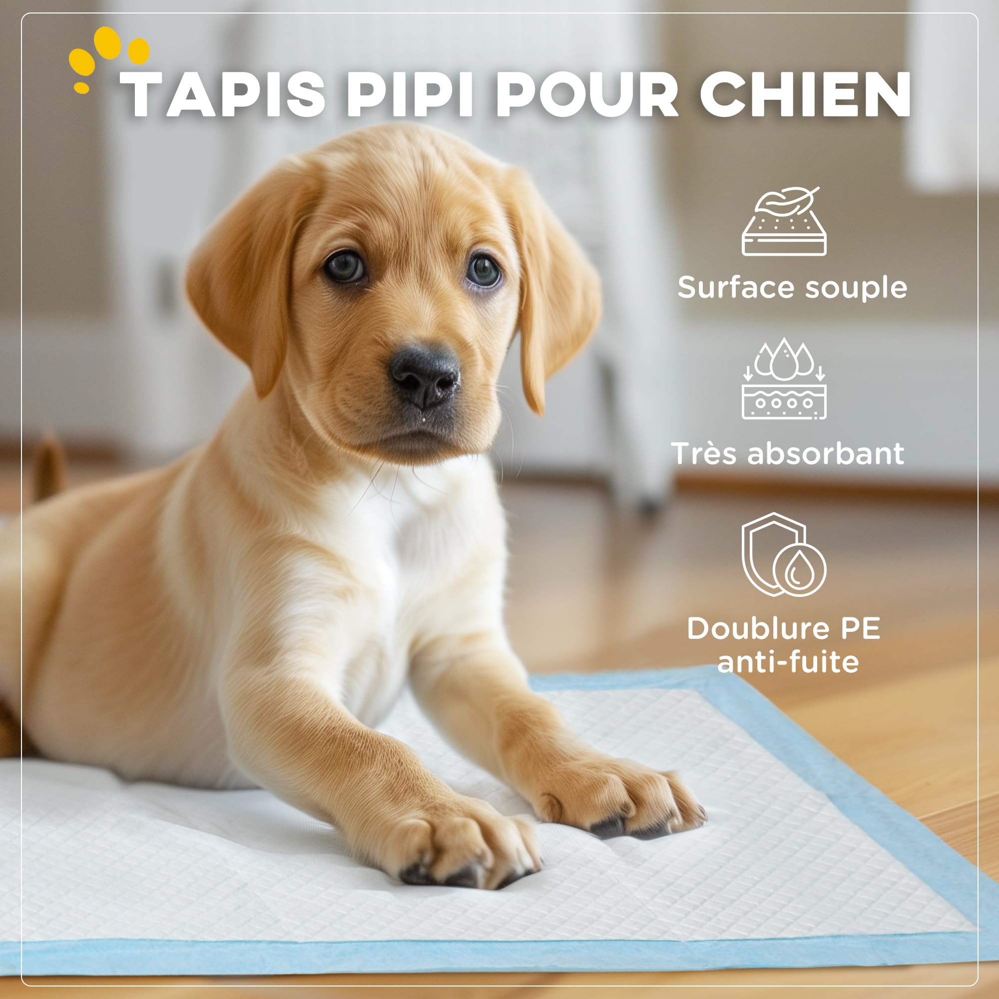 PawHut 80 Stück Trainingsmatten für Hunde, wasserdicht, 6 Schichten mit schnell trocknender Oberfläche, Schutz, 60 x 60 cm