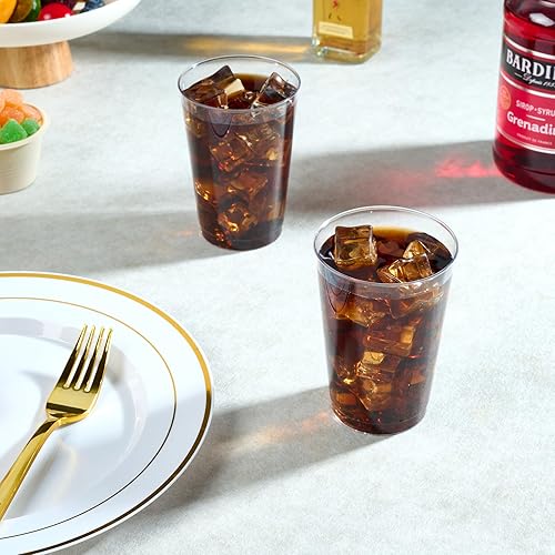 Vista 5 de FOCUSLINE Paquete de 200 vasos de plástico transparente de 12 onzas, vasos desechables de plástico reutilizables, resistentes vasos transparentes