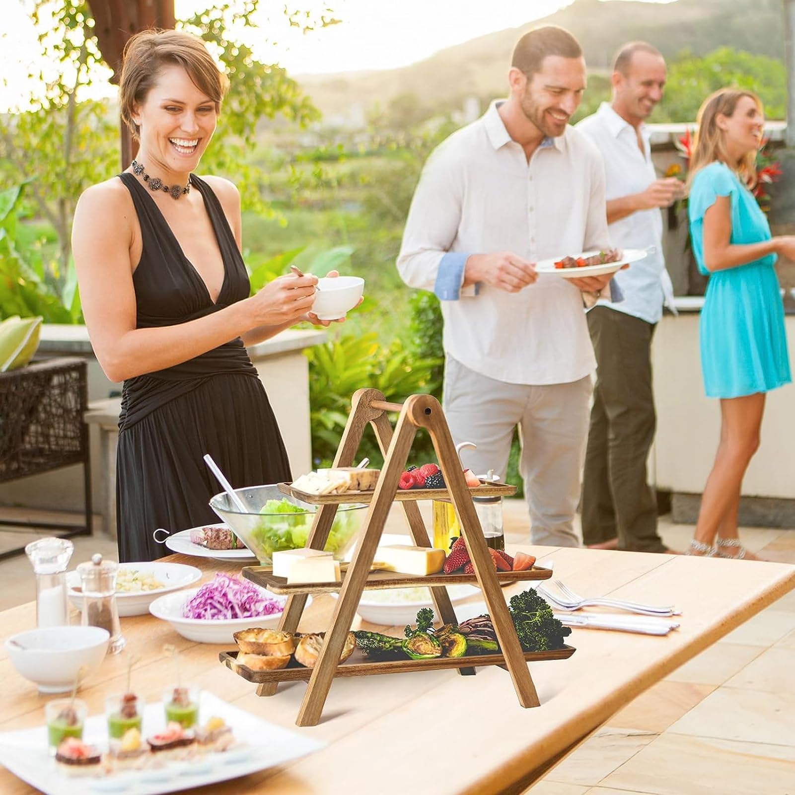 Plateau De Service 3 étages En Bois - Présentoir à Cupcakes, Charcuterie - Pour Fêtes, Mariages
