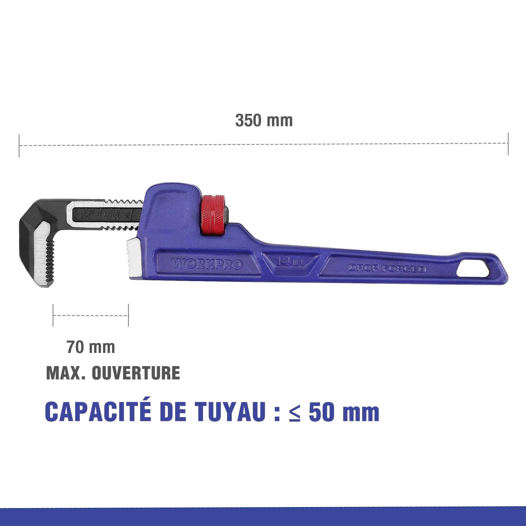 WORKPRO Clé à Griffe de Forgeage Entier 350 MM, Clé Serre-tube Droite Robuste pour Réparation de Plomberie