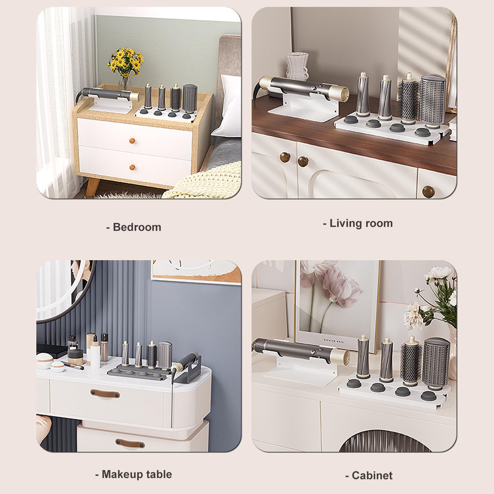 Einfache Installation des Föhnhalters ohne Löcher erforderlich, ideal für Badezimmer oder Schlafzimmer, magnetisches Föhnregal