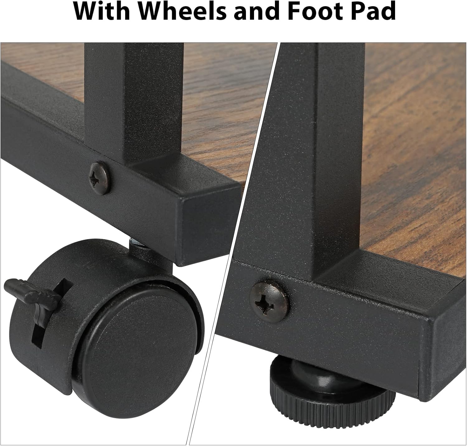 MOOACE Printer Stand, 3 Tier Under Desk Home Printer Cart on Wheels, Industrial Height Adjustable Wood Rolling Printer Table for Fax Machine, Scanner,Rustic Brown and Black : Office Products