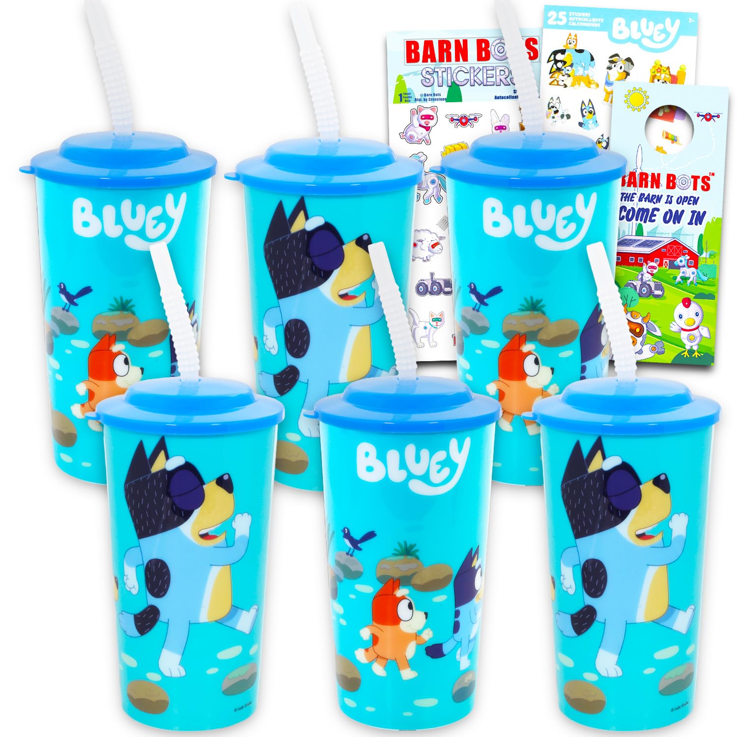 Gobelets avec pailles Bluey pour éviter les fuites d'eau à l'école
