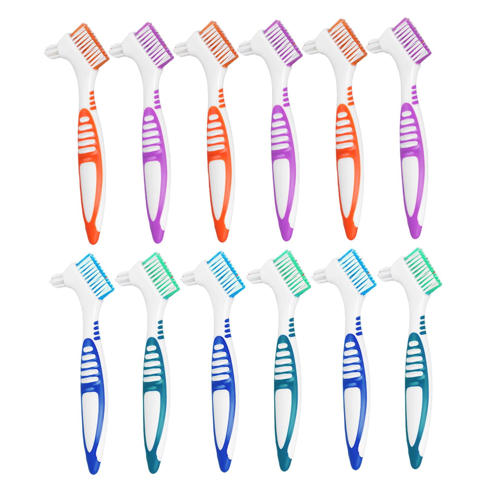 Hohopeti 12 Piezas Cepillo para Dientes Postizos Cepillo Doble Cara para Limpieza Profunda Prótesis Dental Ergonómico para Mayores y Aparatos Ortodónticos
