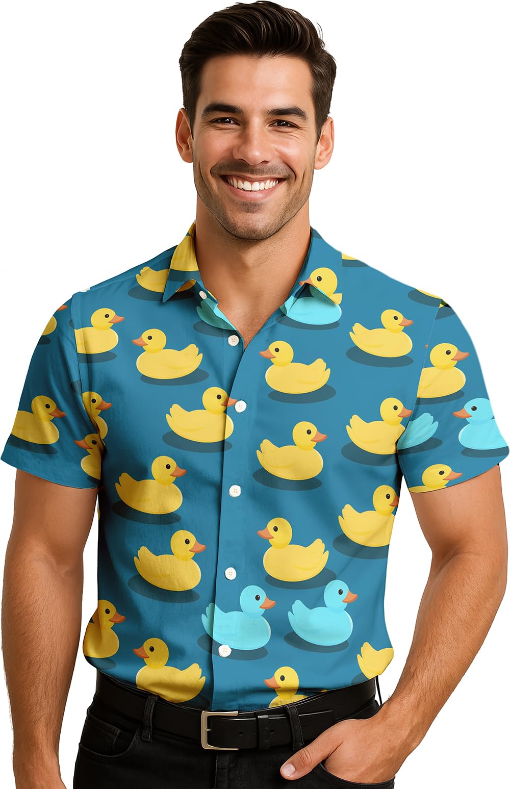 FIESTAS GUIRCA | Camisa Patos de Goma Azul - Accesorio de Disfraz para Hombre Adulto - Ideal para Fiestas de Verano, Graduaciones y Celebraciones Hawaianas