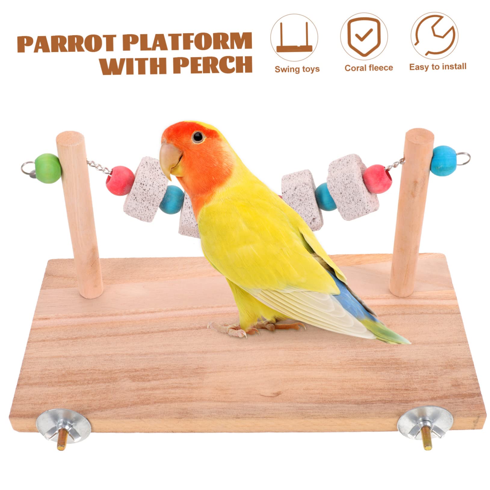 minkissy Lot de 5 Jouets à mâcher pour Oiseaux pour Conures, Jouets de Bureau, perchoirs, Accessoires de Table, perruches, Rats, balançoires, perchoirs, Hamsters, bancs d'entraînement en Bois