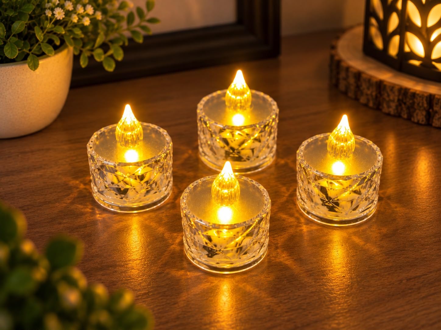 realistic flame effect led flameless candle with elegant crystal pattern holder decorative table light for living room bedroom dining table wedding celebration festival and party décor, 4