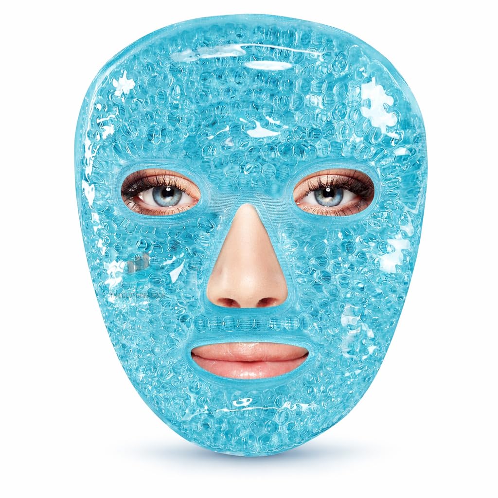 Reusable Full Face Ice Gel Mask for Puffy Eyes & Dark Circles – Hot & Cold Therapy Face Pack with Soft Plush Backing & Foam Earplugs for Women-image-32