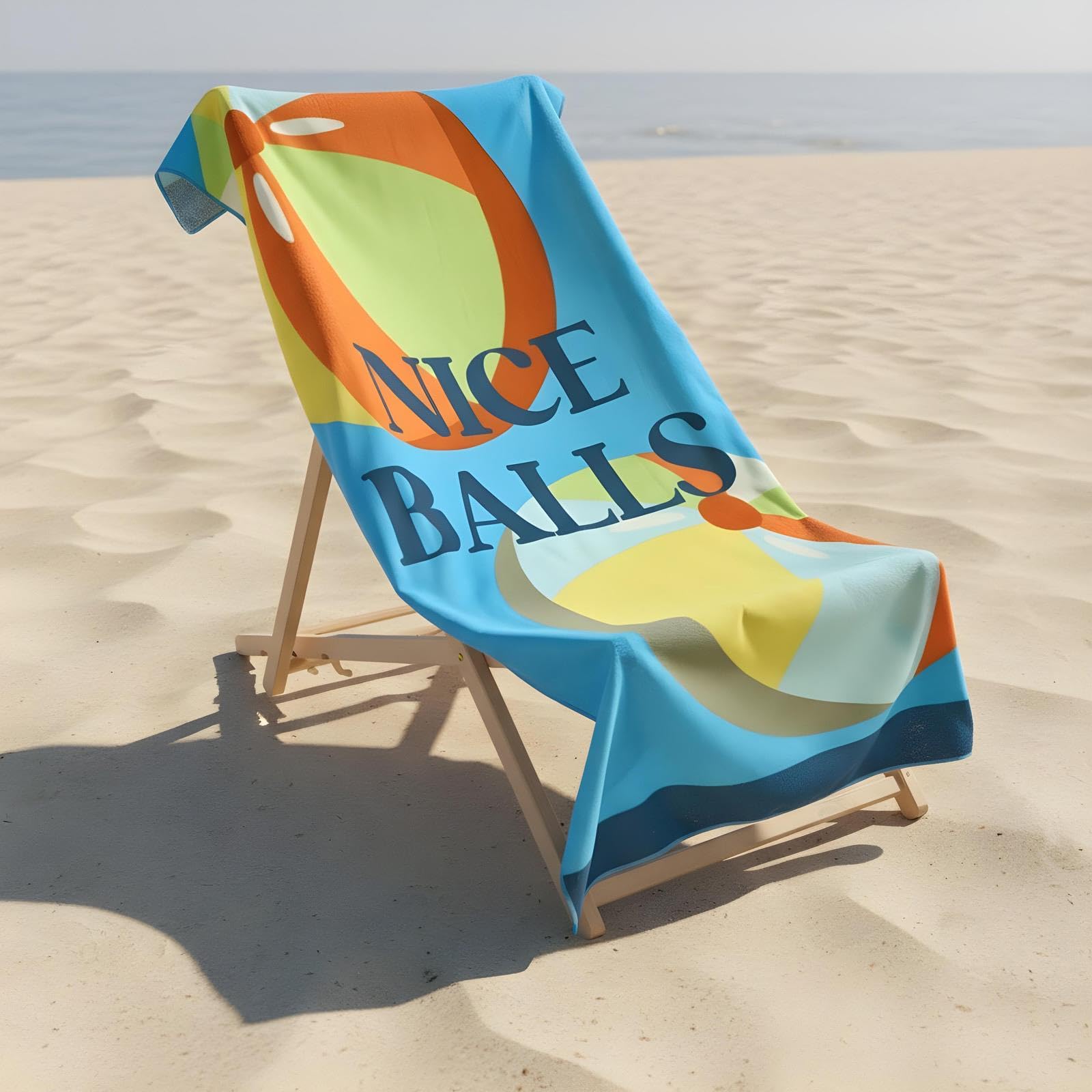 Ohs Women's Blue Large Beach Towel, Nice Balls Slogan Super Soft Quick Dry Towels Sand Free Microfibre Beach Towel Adults Kids Beach Towel Lightweight Compact Travel Summer Holiday Essentials, - 71 X 152Cm