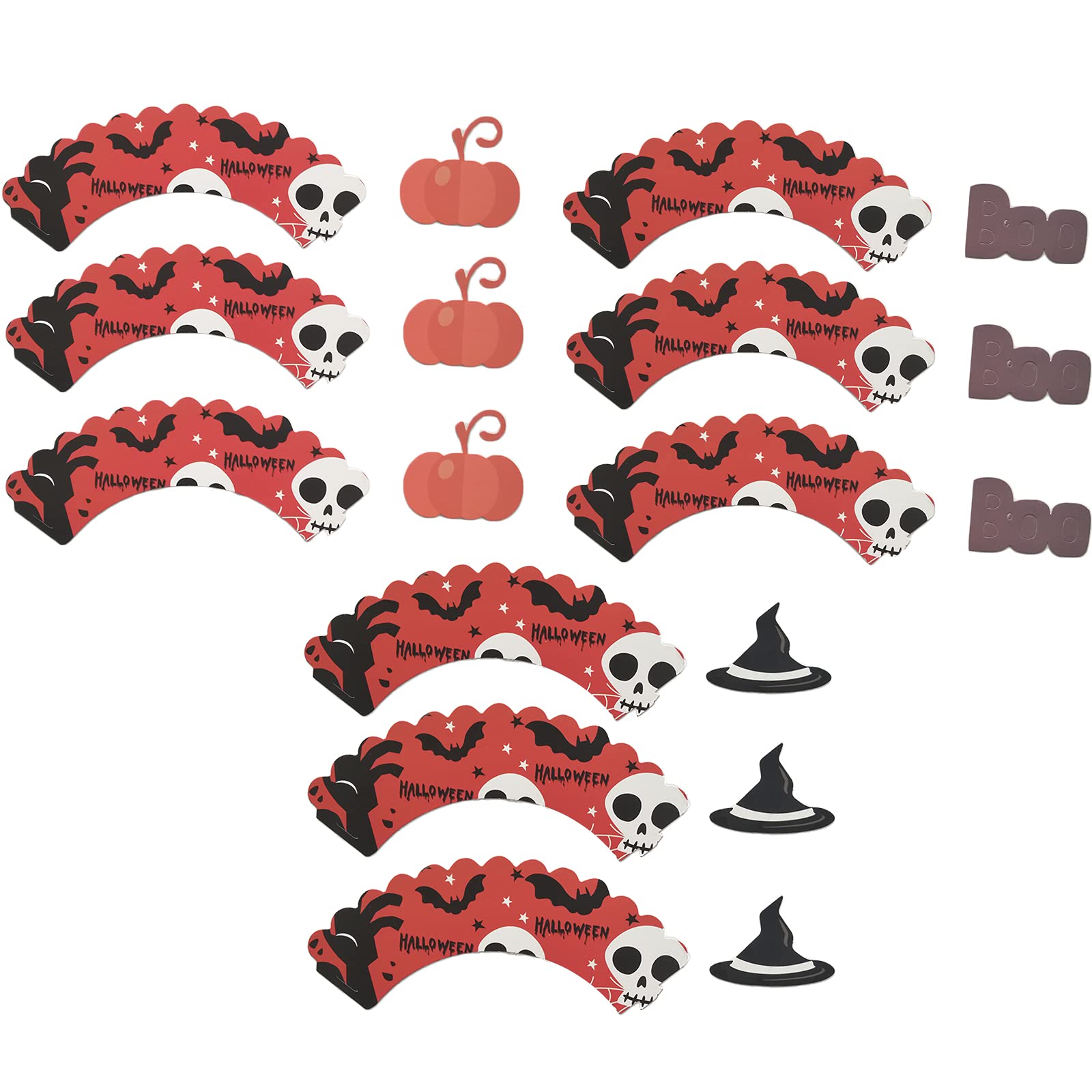 48 Pezzi/Set Decorazioni per Cupcake di Halloween Set Custodie per Involucri per Cupcake di Halloween E Toppers per Cupcake di Halloween per Decorazioni per Feste di Halloween 48PCS Black Pumpkin