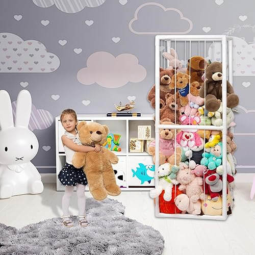 Miniatura 6 de Almacenamiento de animales de peluche, organizador de almacenamiento de zoológico de juguetes para niños con banda elástica, tubo de PVC grueso,