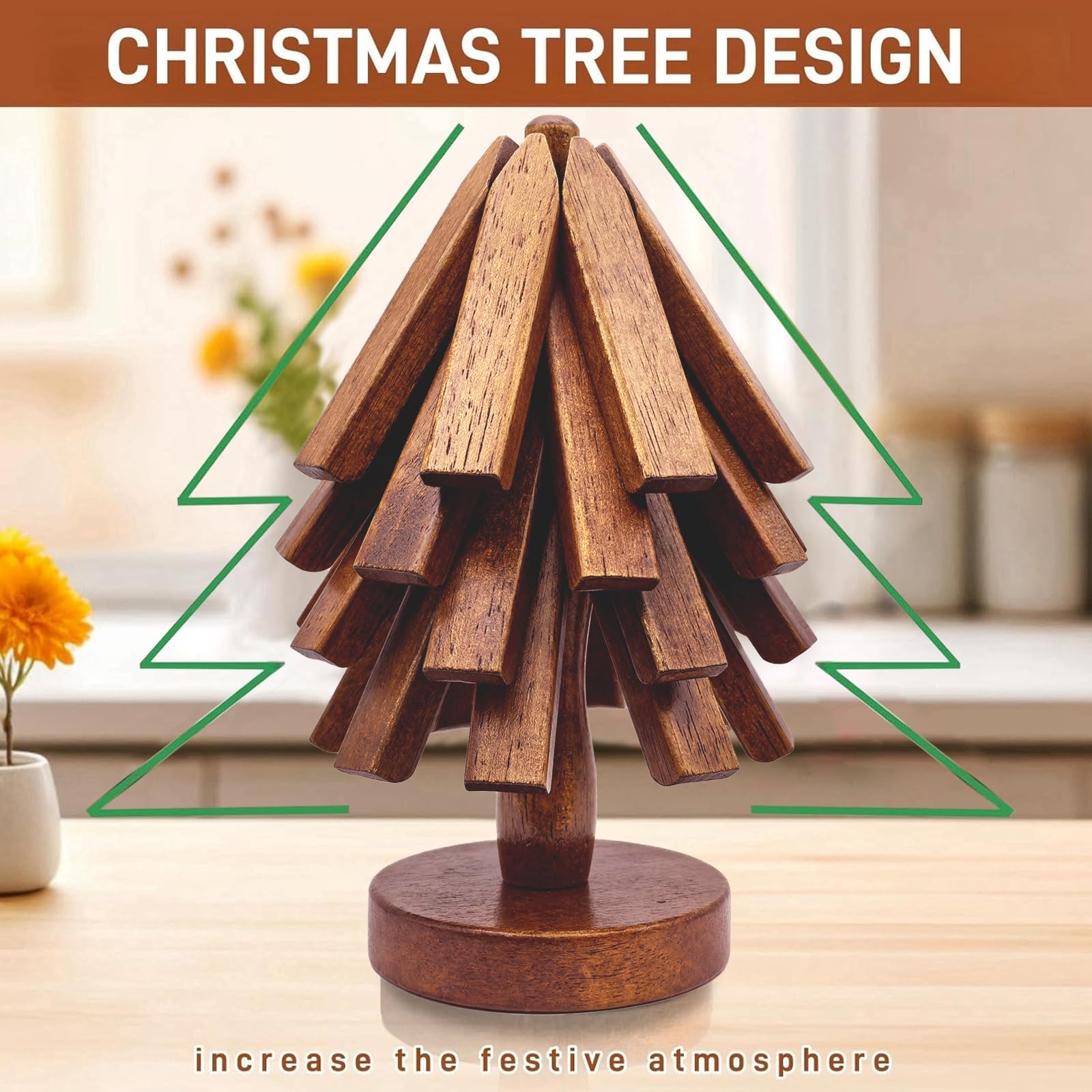 Salvamanteles De Madera Para Platos Calientes, Posavasos De Madera Para Ollas Calientes, Tapetes Salvamanteles En Forma De árbol De Navidad, Manteles Individuales Plegables Para Olla Caliente, Tazón
