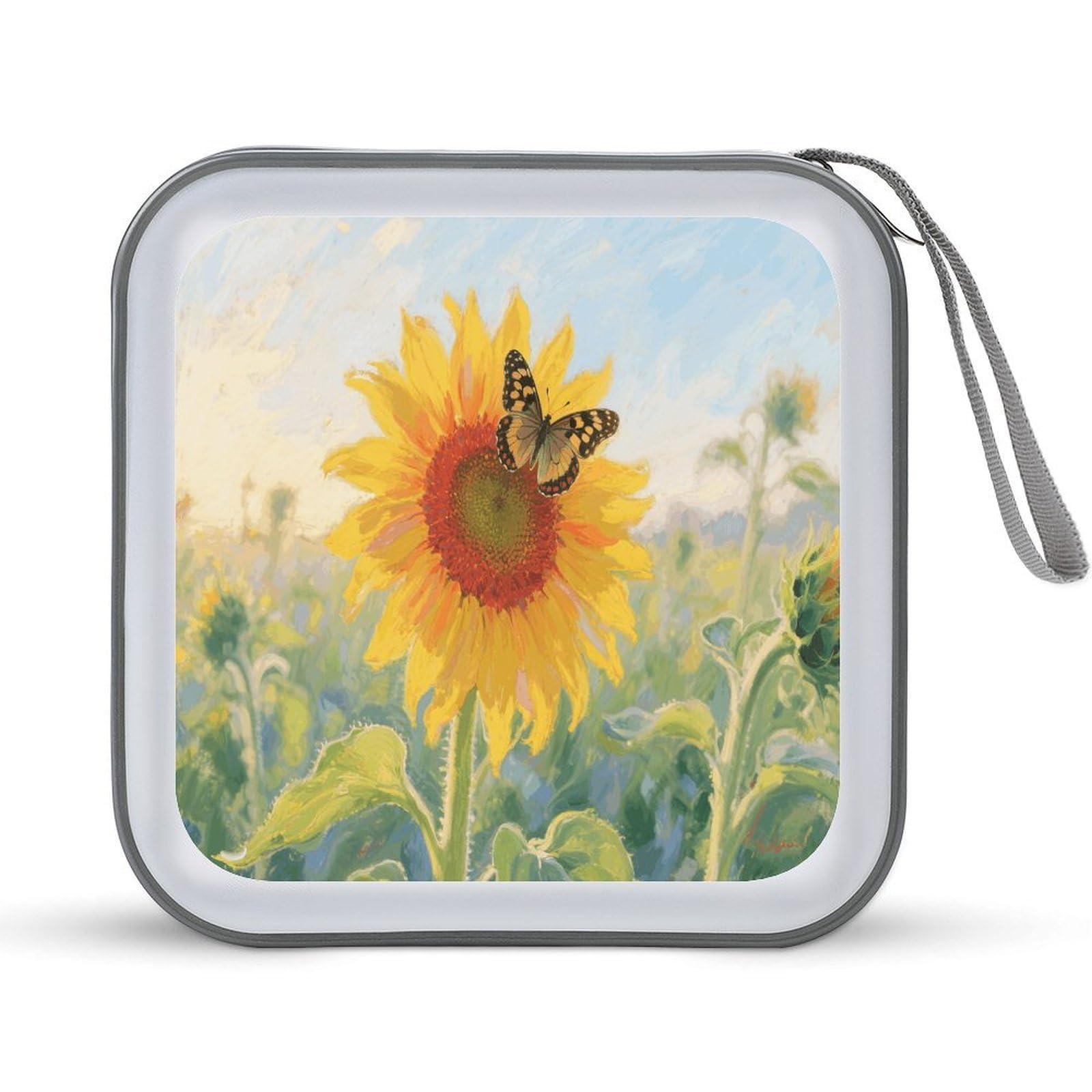 VstaDank Sunflower Butterfly CD Case Portable Zipper CD Case 40 Capacity Hard Plastic DVD Cases Holder Large Storage Disc Wallet Bag for Car Home Travel DVD Collection Bag