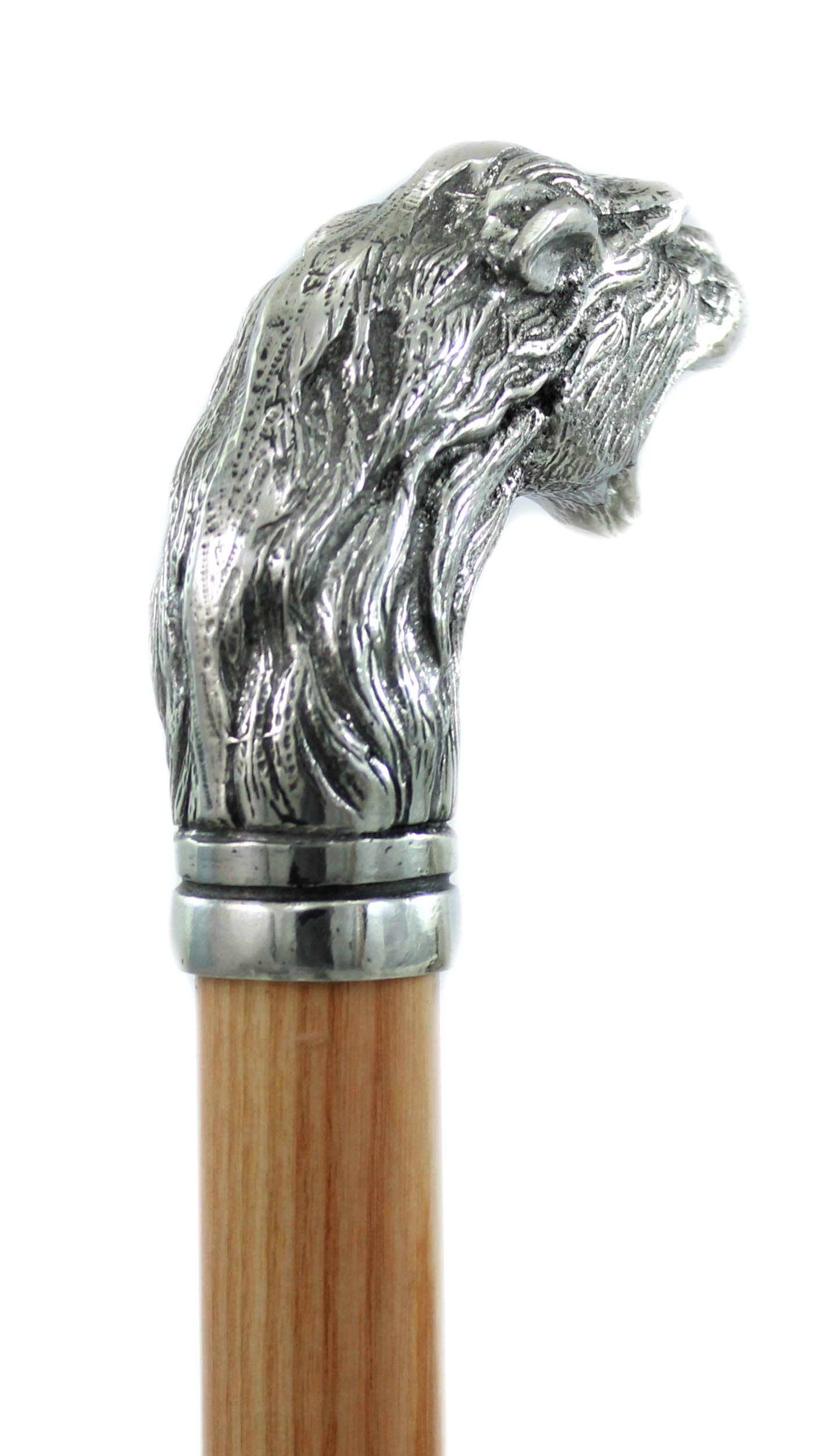 Bastón de paseo CAVAGNINI de madera y peltre puro León elegante para personas mayores, ceremonia (Faje natural)