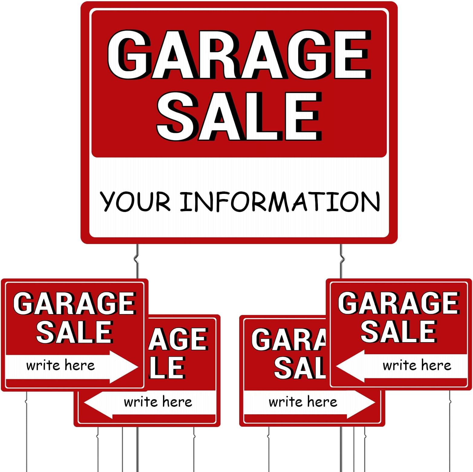 3PCS Garage Sale Sign,17"x13"DoubleSided with Metal Stakes