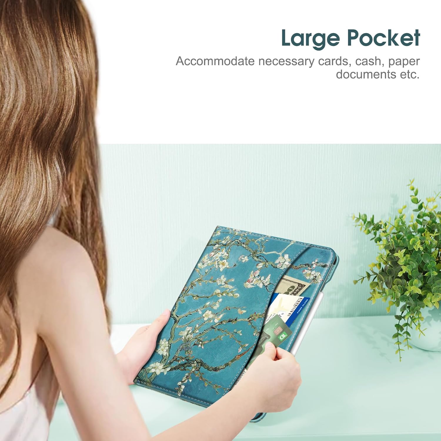 Fintie Folio Case for iPad Air 13-inch (M3) 2025 / (M2) 2024, Multi-Angle Viewing Protective Stand Cover with Pencil Holder & Pocket, Auto Sleep/Wake, Blossom - Image 7