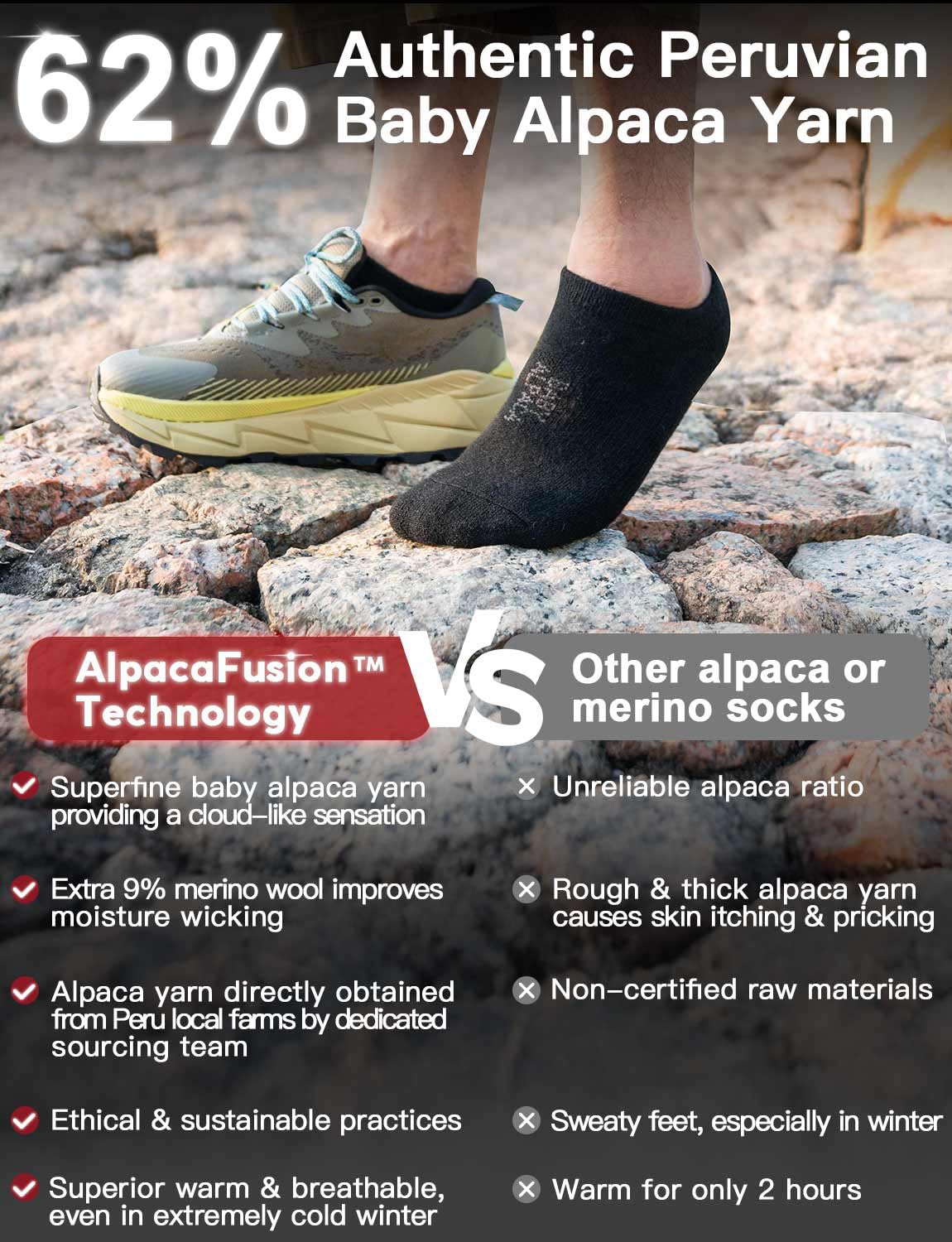 Juclise Calcetines de lana de alpaca para cualquier temporada, de peso medio, merino, para exteriores, para hombres y mujeres, absorben la humedad, para senderismo, acolchados, transpirables, Negro