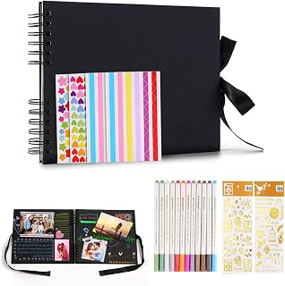 Scrapbook Photo Album, 80 Black Pages Album Photo Scrapbooking, Diy Scrapbooking Kit Memory Books Guestbooks, With Metal P...