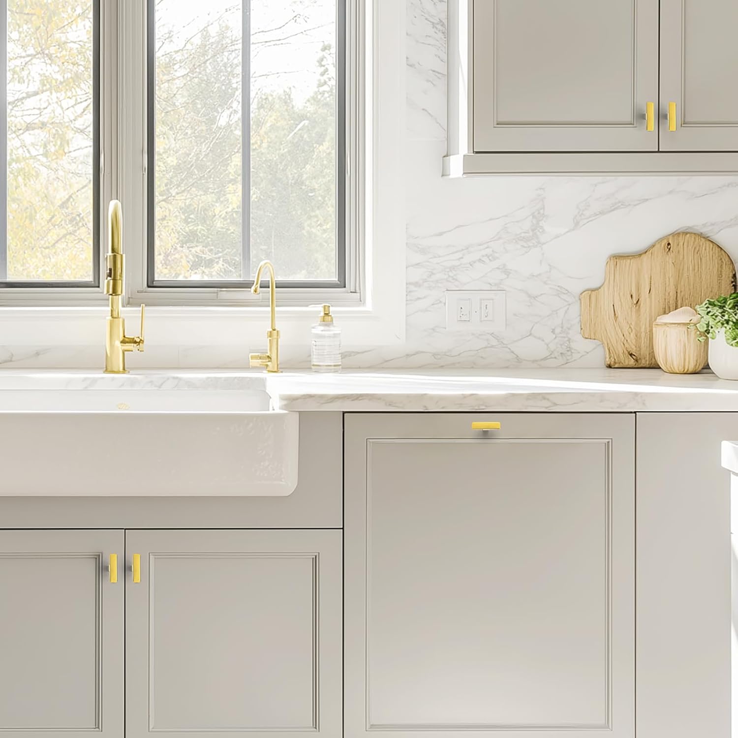 JOY DECOR 2 Pack Gold Cabinet Handles, 2 Inch Single Hole Cabinet Pulls – Square Stainless Steel Kitchen Knobs for Drawers, Dressers, Cupboards & Vanities