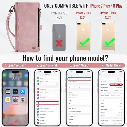 Miniatura 6 de Defencase Funda compatible con iPhone 8 Plus7 Plus con tarjetero para mujeres y hombres, de piel sintética, magnética, cierre de cremallera, funda