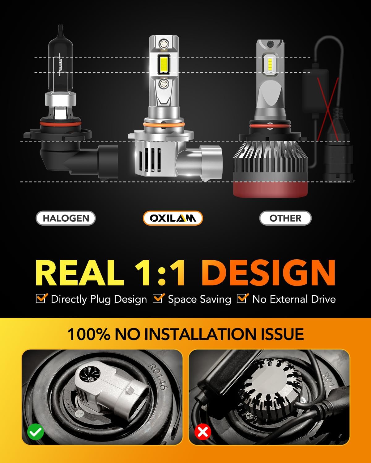 OXILAM 9006 LED Bulbs, 800% Brighter 30000LM, 6500K White HB4 CANBUS Ready LED Bulbs for Low Beam Replacement, Pack of 2