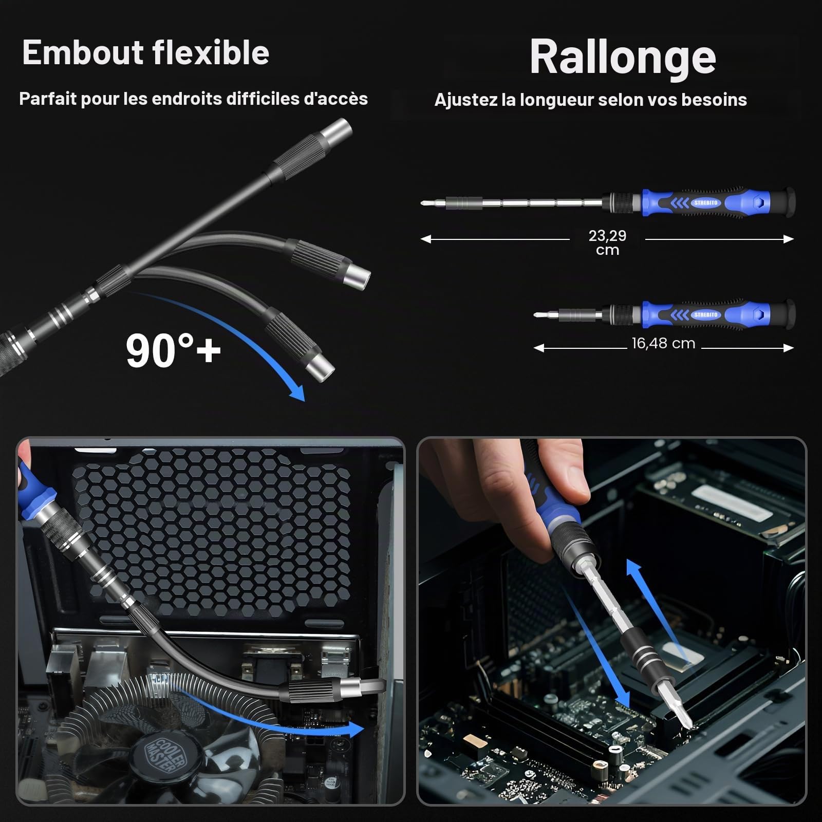 STREBITO Tournevis Électrique Mini, Kit Précision 144 Pièces Électrique, Tournevis Sans Fil Rechargeable, Kit Outil de Réparation Électronique pour PC, Ordinateur, Portable, Téléphone, Drone RC